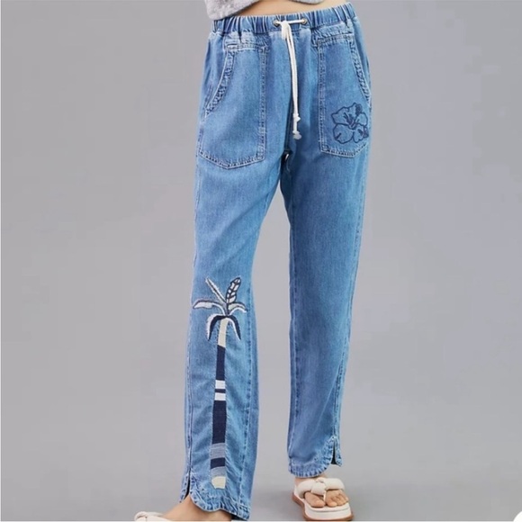Anthropologie / Pilcro Blue Beach Cottage Tie Waist Embroidered Jeans Size XS - Picture 2 of 12